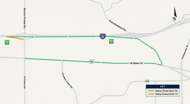 Eastbound I-4 Ramp (Exit 17) to Branch Forbes Road Closing Tonight